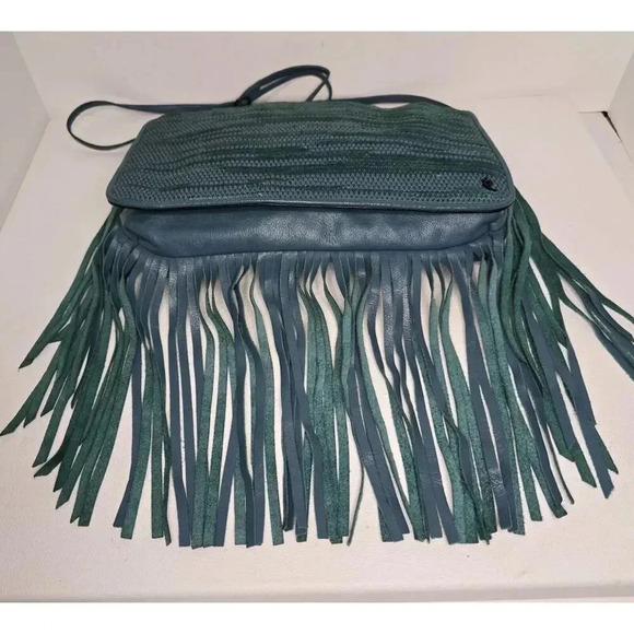 NWOT Elliott Lucca Melaya Bali '89 Crossbody Fringed Teal Leather/Clutch Bag - Picture 5 of 11